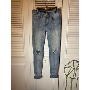 Indigo Rein Ankle Distressed-Knee Skinny Jeans